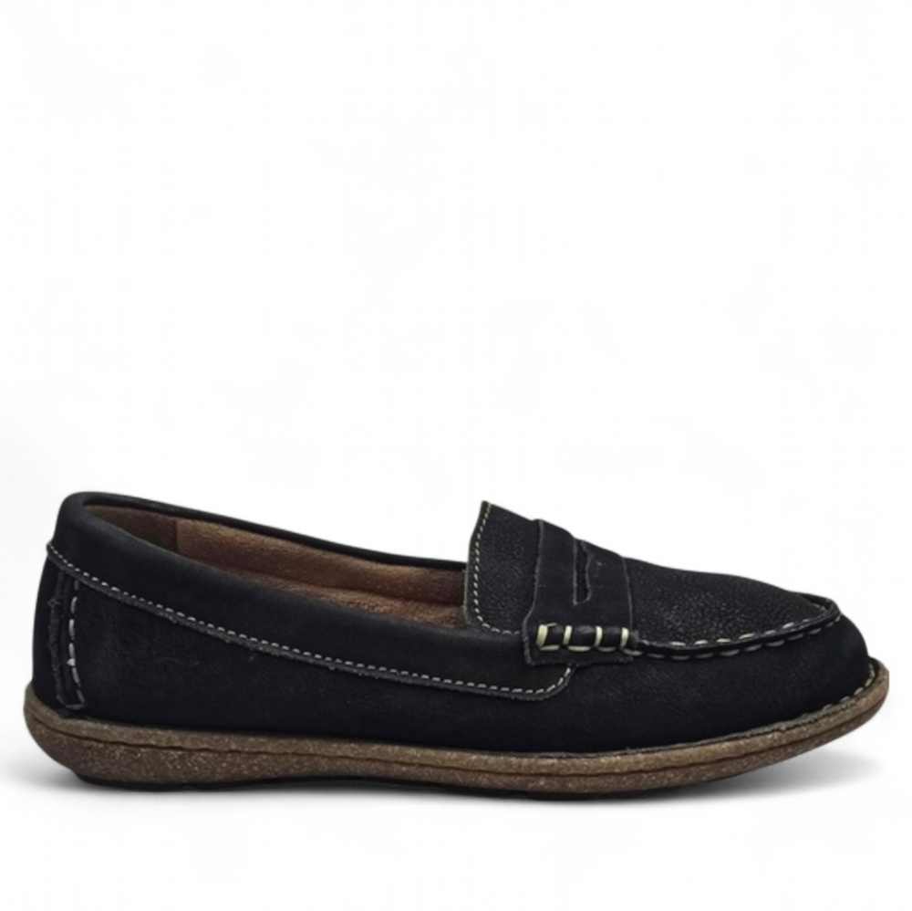 Born Nernia Black Nubuck Leather Penny Loafers Slip‎ On Shoes